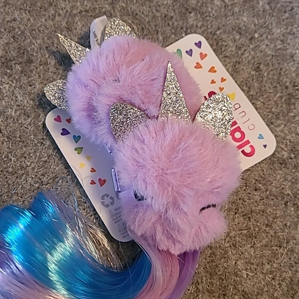 Claire's Club Girl's Plushy Unicorn Clips W/ Curly Extensions! 🩵💜💙